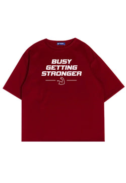 MTQ19 kaos oversize gym pria distro bahan tebal scuba "busy getting stronger" merah maroon