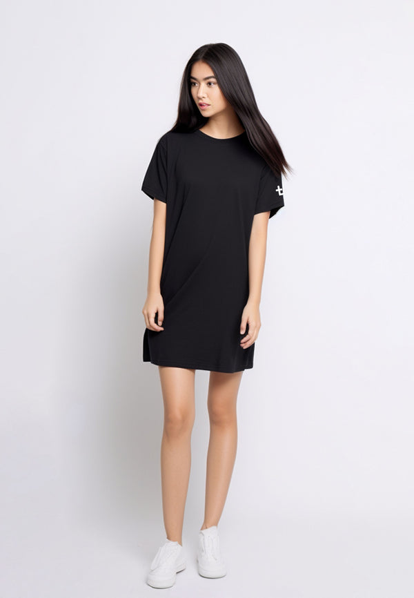 LTE98 long dress kaos t shirt oversize ld "logo sleeve" hitam