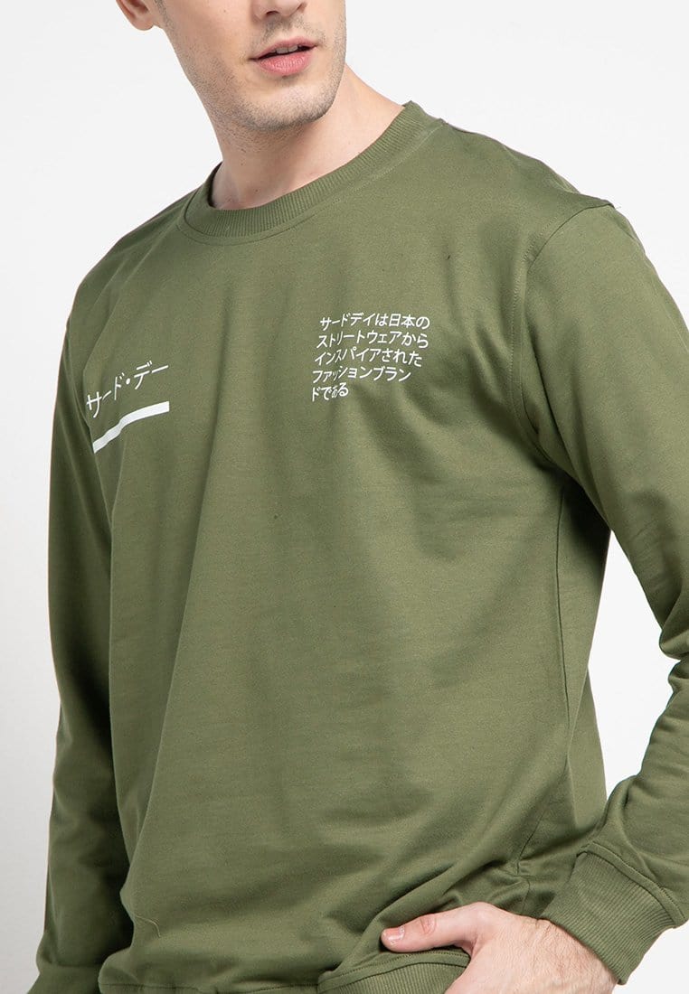 Third Day MO197 sweater casual pria katakana x paragraph hijau army