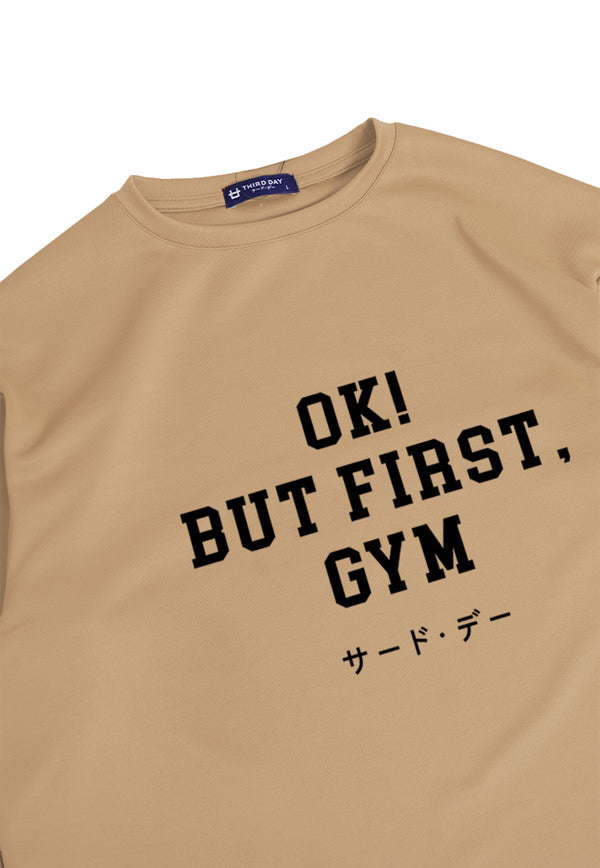 MTP77 kaos oversize gym bahan tebal scuba "ok but first gym" khaki