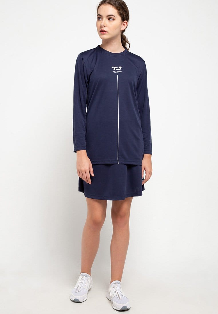 Td Active LS012 l-s Raglan Navy Kaos Olahraga Wanita