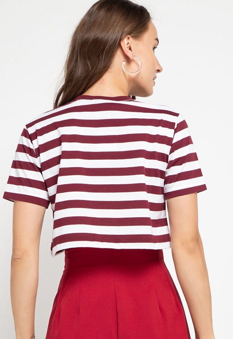Td Friends LTD52 thirdday CL Crop Loose stripe maroon white ninja dakir kaos casual wanita