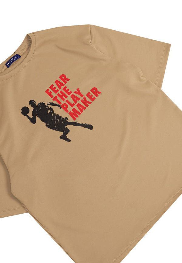 MTQ08 kaos baju basket basketball t shirt oversize bahan tebal scuba "fear the shooter" khaki