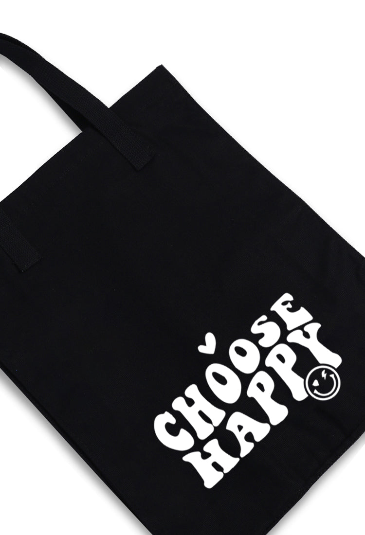 AMC91 totebag aesthetic kanvas pria wanita hitam black "choose happy"