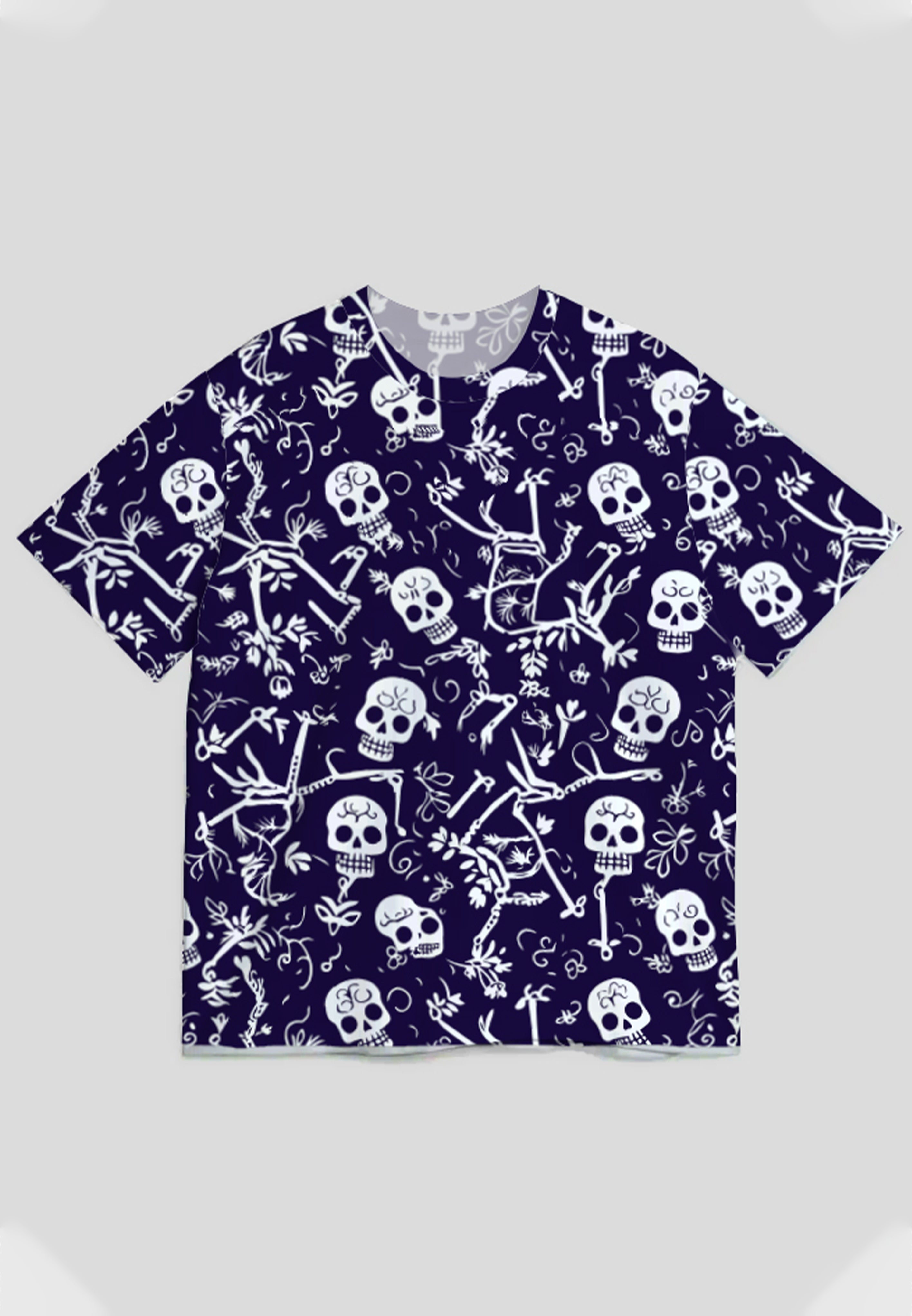 NX023 kaos oversize full gambar motif print bahan tebal light scuba "tengkorak skull" navy putih