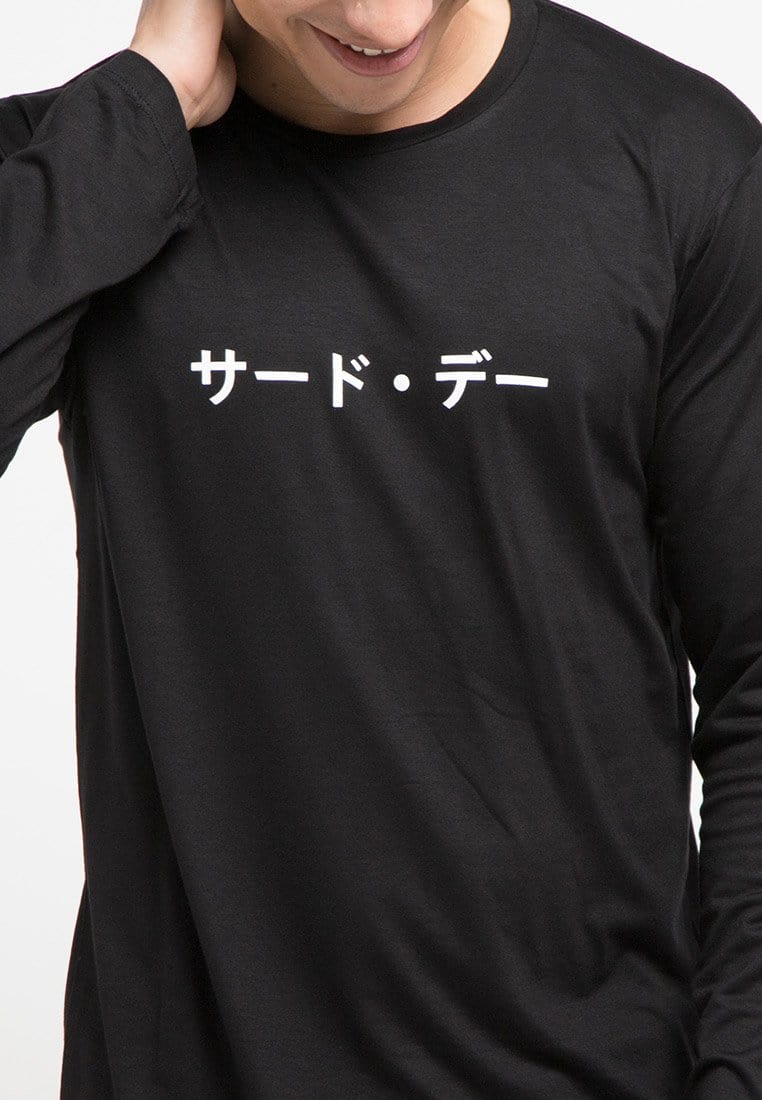 MTG79 ls long sleeve katakana little zigzag kaos pria tangan panjang  hitam
