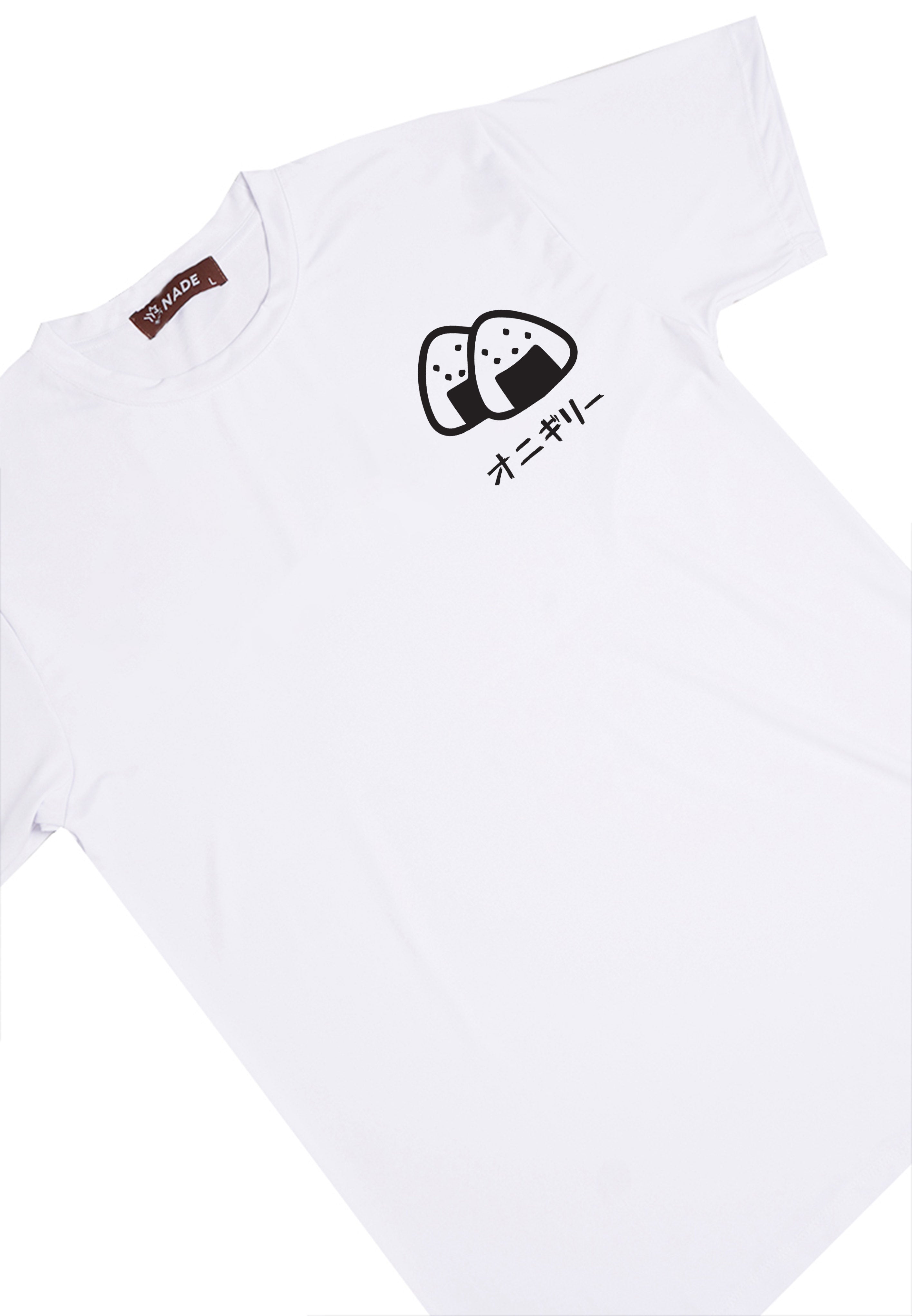 NTD27 kaos ringan anti kusut stretch cepat kering body fit pria Nade "onigiri" coklat muda putih
