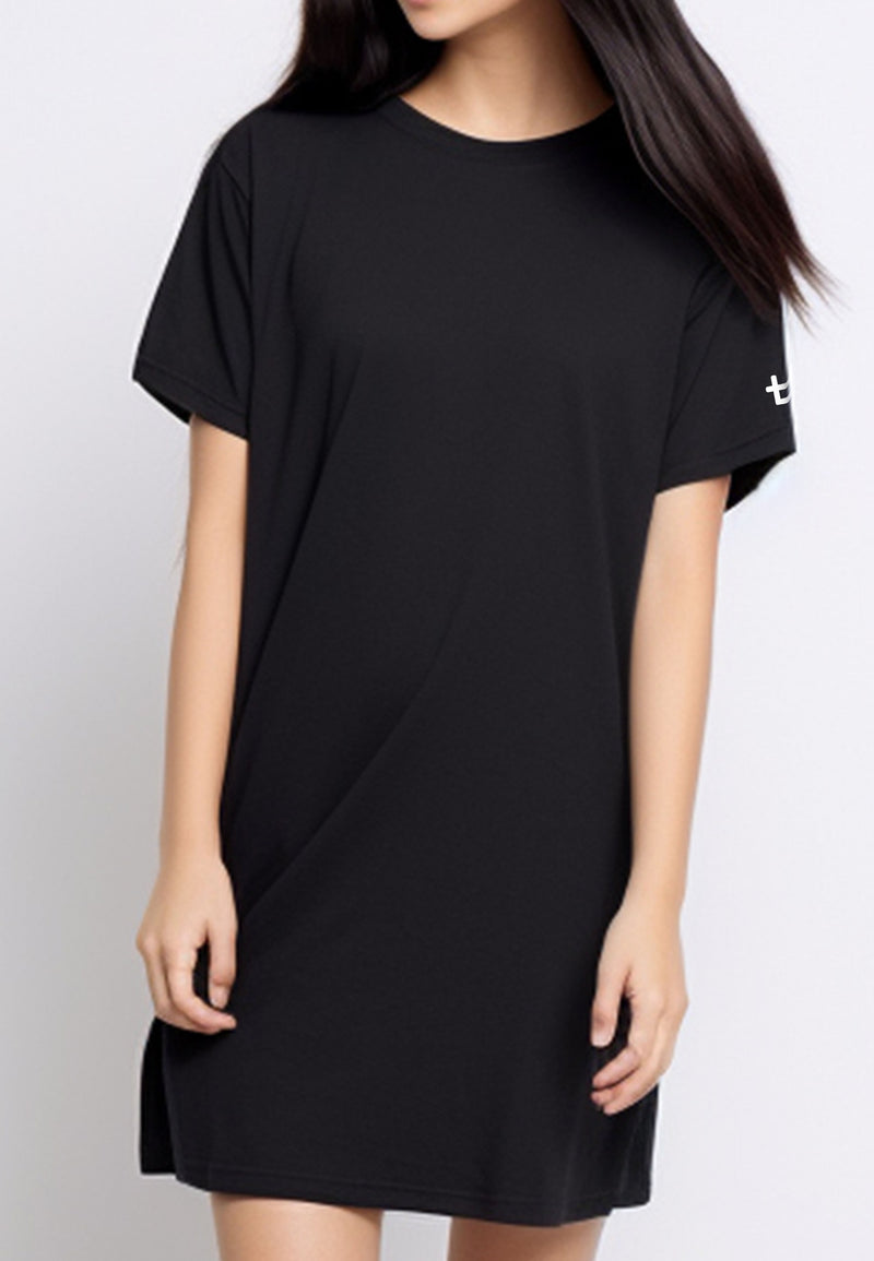 LTE98 long dress kaos t shirt oversize ld "logo sleeve" hitam