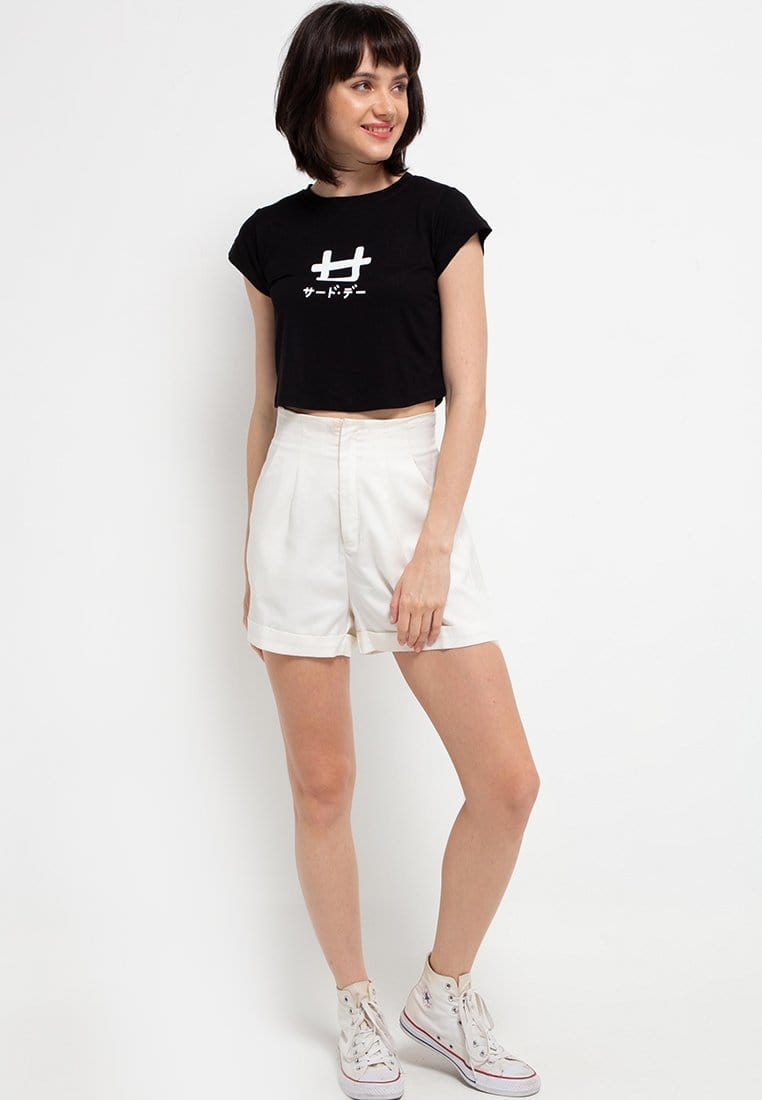 Third Day LTD69 Crop Top Logo Hitam Kaos Casual Wanita