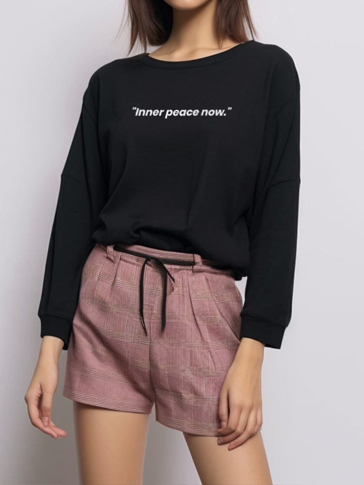 LTF21 kaos lengan panjang wanita kekinian LV "Inner Peace Now" hitam