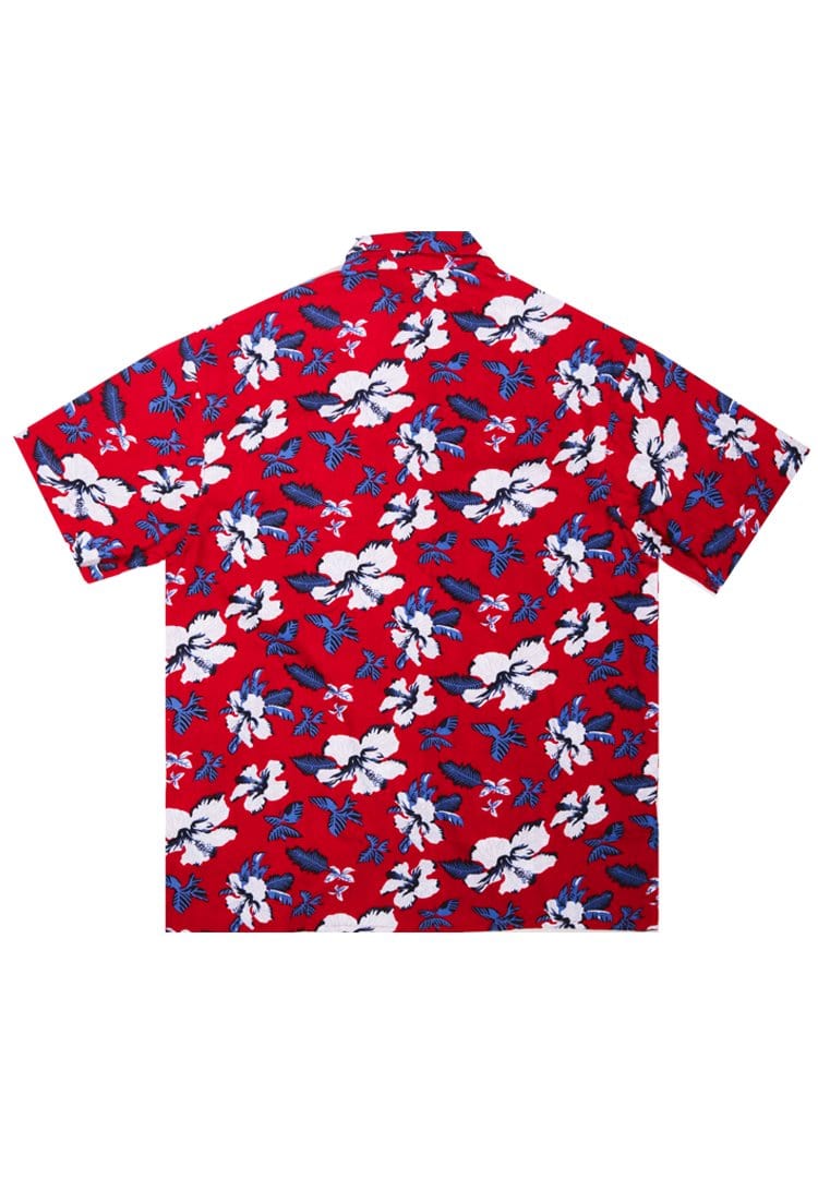 Nade Japan NTA45 Kemeja pantai kasual pria Motif Hibiscus Maroon