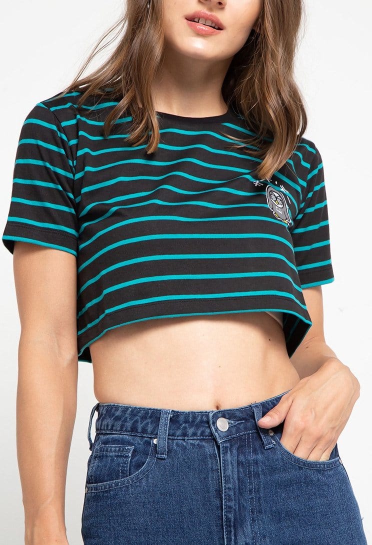 Td Friends LTD53 thirdday CL Crop Loose stripe black blue dj rock dakir kaos casual wanita