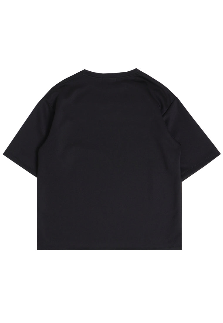 MTQ36 oversized t shirt pria bahan scuba tebal gambar tulisan "third day katakana dateng" hitam