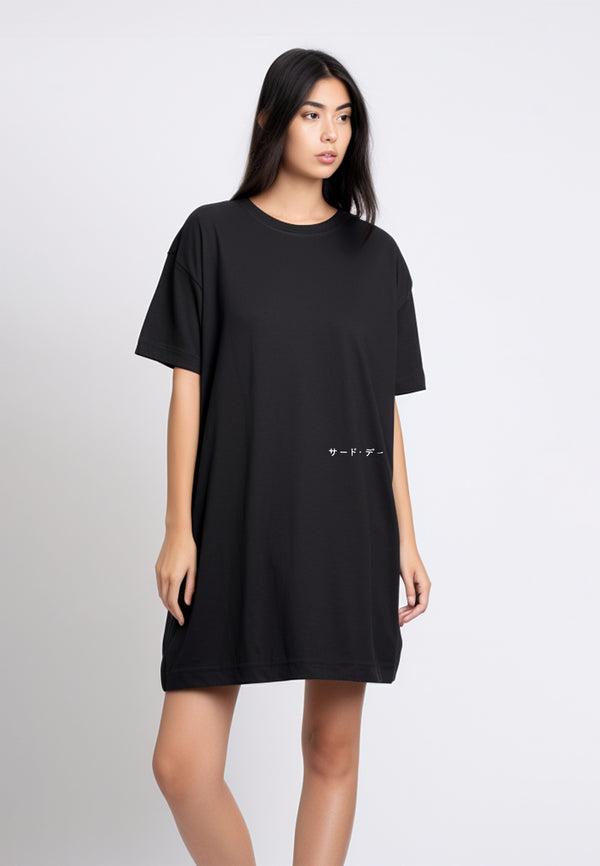 LTE97 long dress kaos t shirt oversize ld "katakana waist" hitam