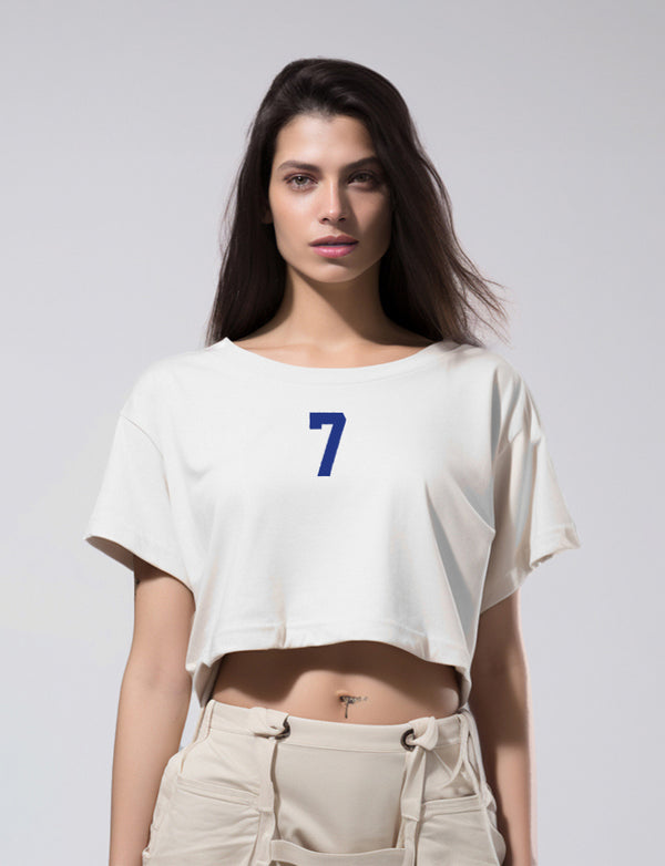 LTE90 kaos crop top oversize OLC wanita tulisan simpel "7" putih