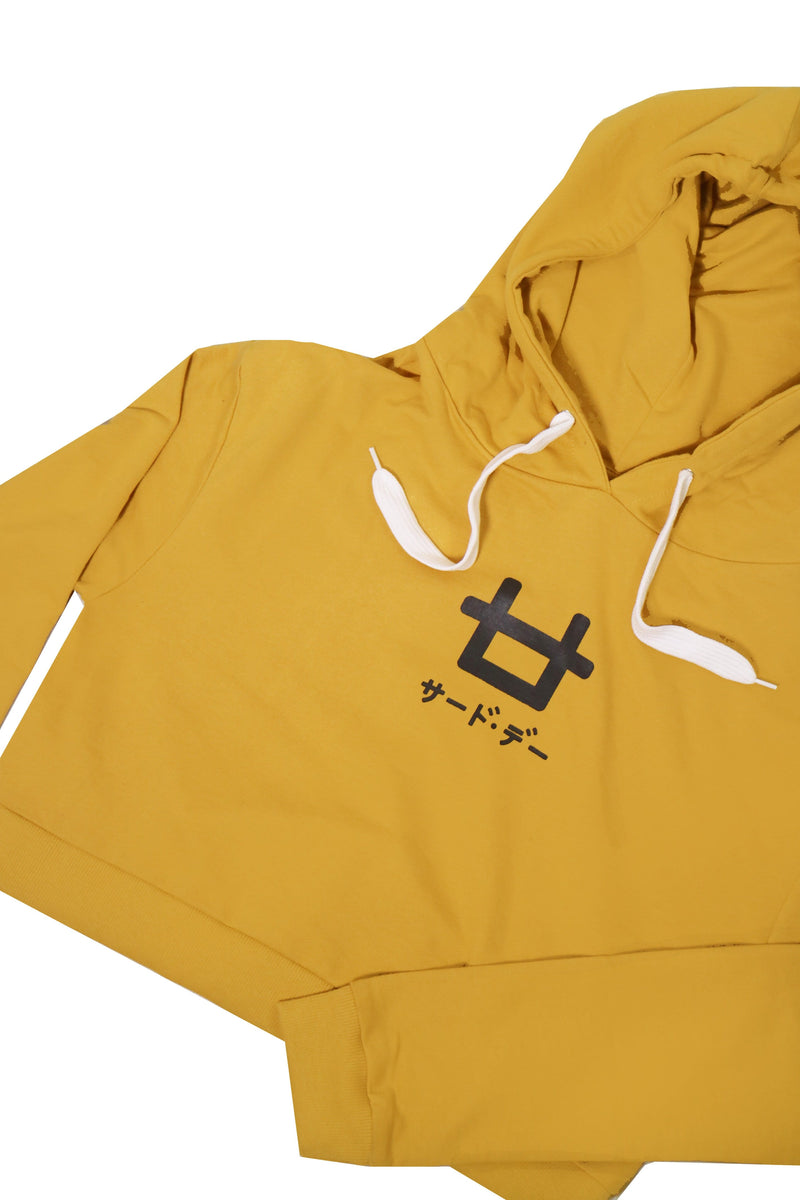 LMP024 Pbch crop hoodie logo mustard