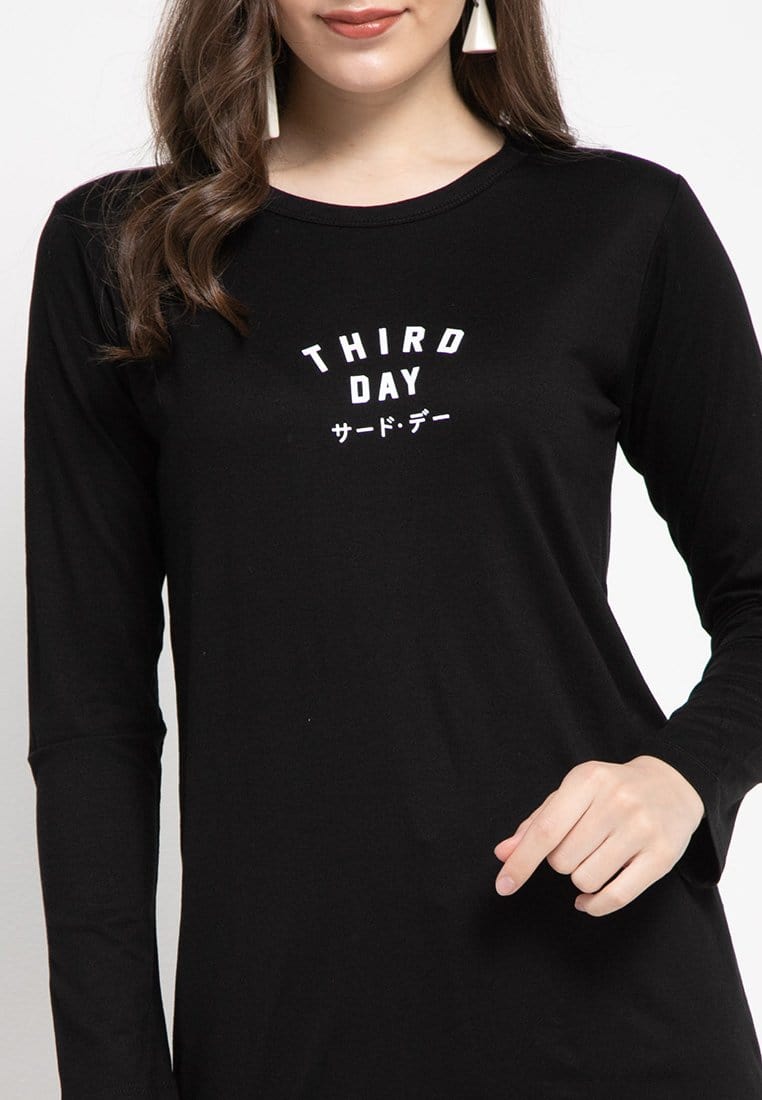 Third Day LTC85 mls td simple hitam lengan panjang wanita
