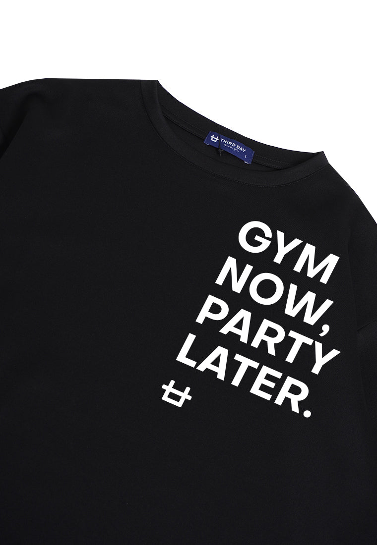 MTP37 kaos oversize gym bahan scuba tebal pria "gym now party later" hitam