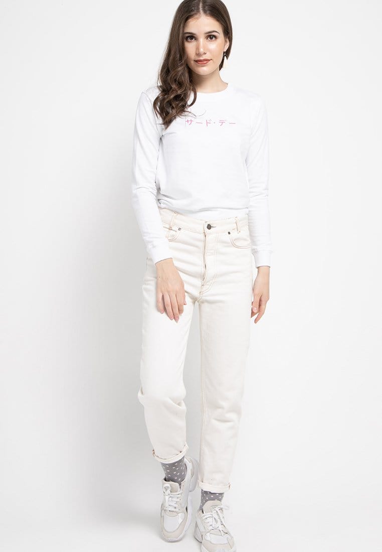 LO004 Third Day Thirdday sweater casual wanita dateng katakana putih