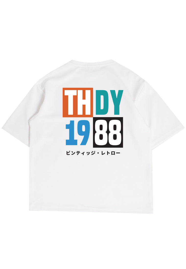 MTP89 kaos oversize retro vintage jadul gambar belakang bahan tebal scuba "thdy 1988" putih