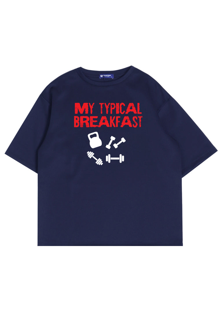 MTQ15 kaos oversize gym distro pria bahan tebal scuba "typical breakfast" navy