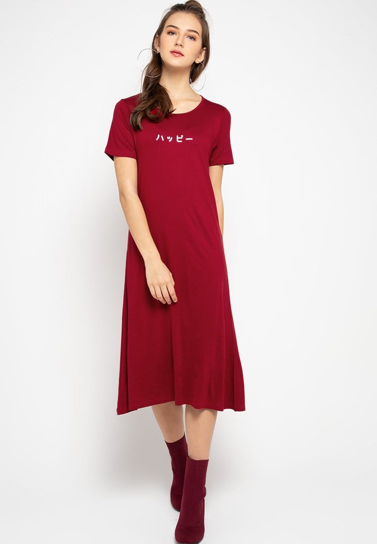 Third Day LTC49 xd dress happy katakana maroon dress midi