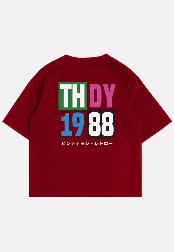 MTP90 kaos oversize retro vintage jadul gambar belakang bahan tebal scuba "thdy 1988" maroon