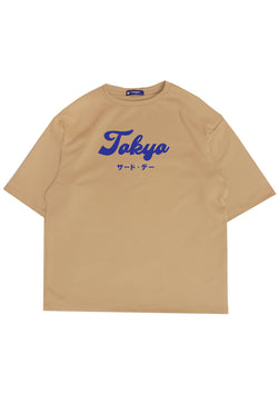 MTQ29 kaos oversize tokyo jepang distro pria bahan tebal scuba "tokyo katakana" khaki