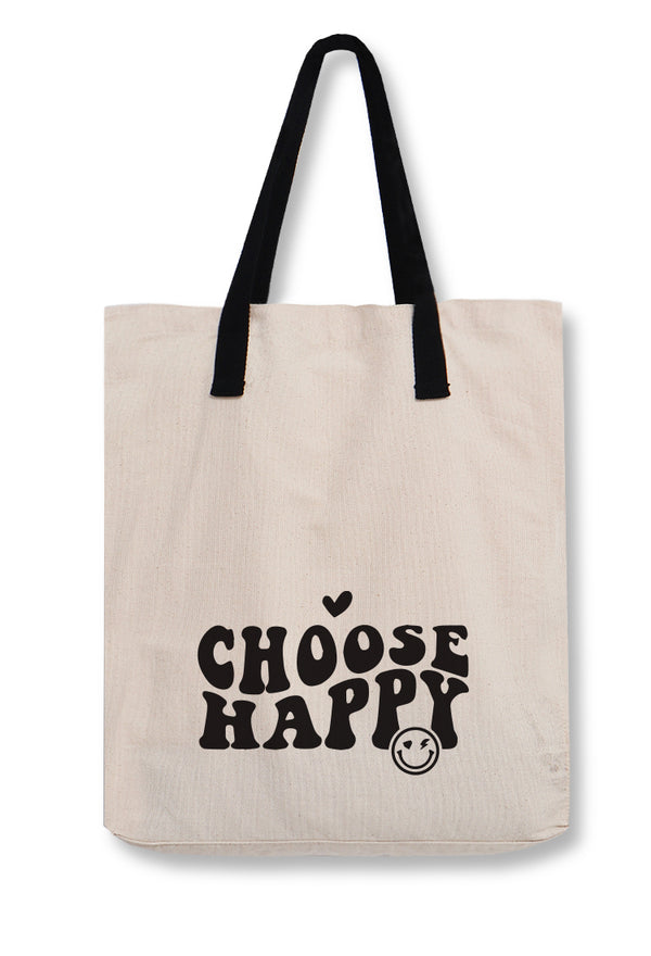 AMC92 totebag aesthetic pria wanita kanvas krem putih "choose happy"