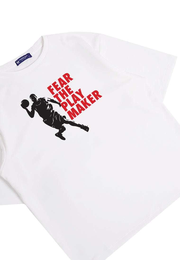 MTQ09 kaos baju basket basketball t shirt oversize bahan tebal scuba "fear the shooter" putih