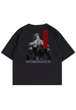 MTP53 kaos oversize gym pria bodybuilding bahan tebal scuba "determination" hitam