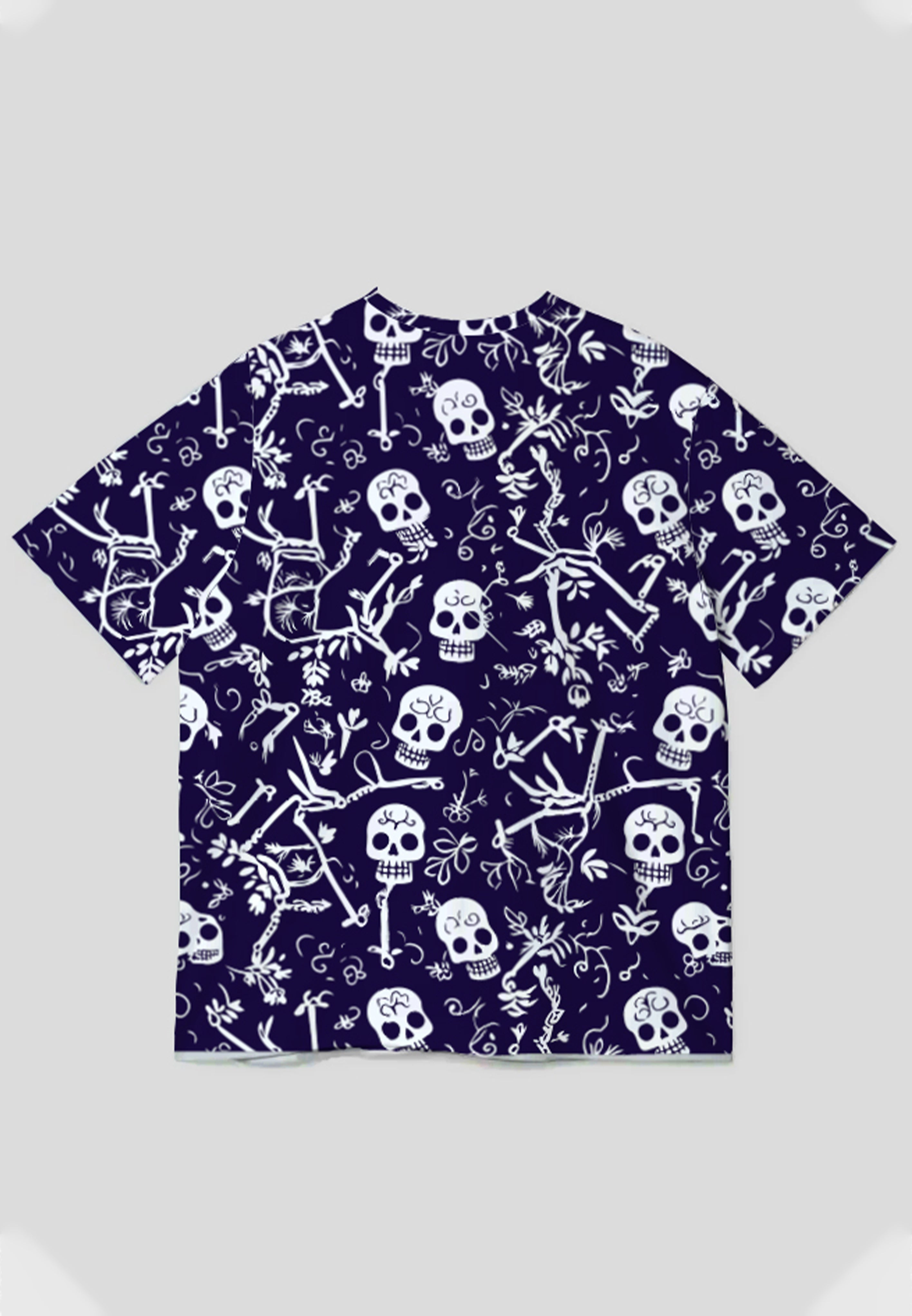 NX023 kaos oversize full gambar motif print bahan tebal light scuba "tengkorak skull" navy putih