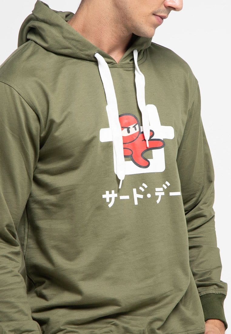 Td Friends MO200 Thirdday hoodies casual pria ninja kick logo hijau army