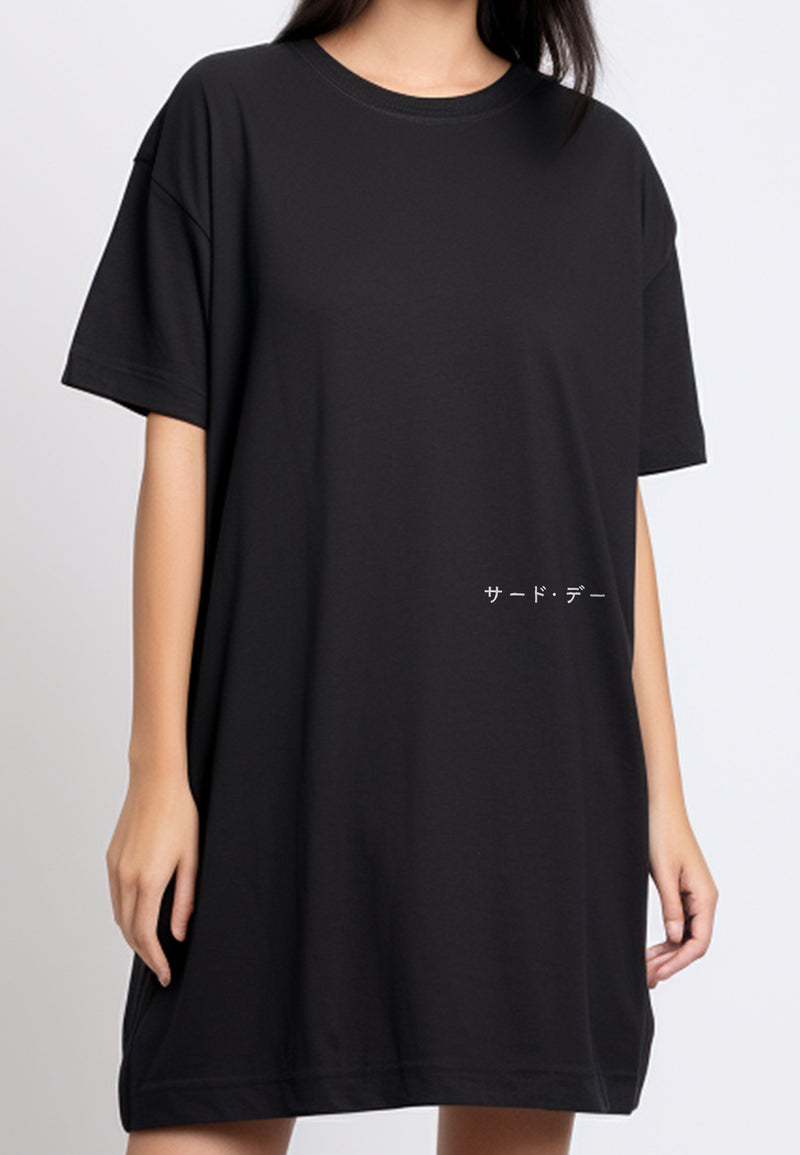 LTE97 long dress kaos t shirt oversize ld "katakana waist" hitam