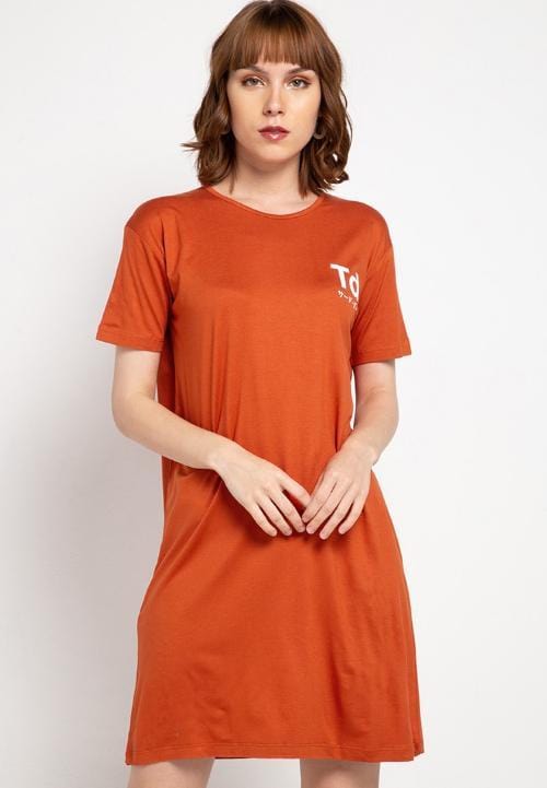 Third Day LTC19 ld lds td elegant terracota kaos dress panjang wanita