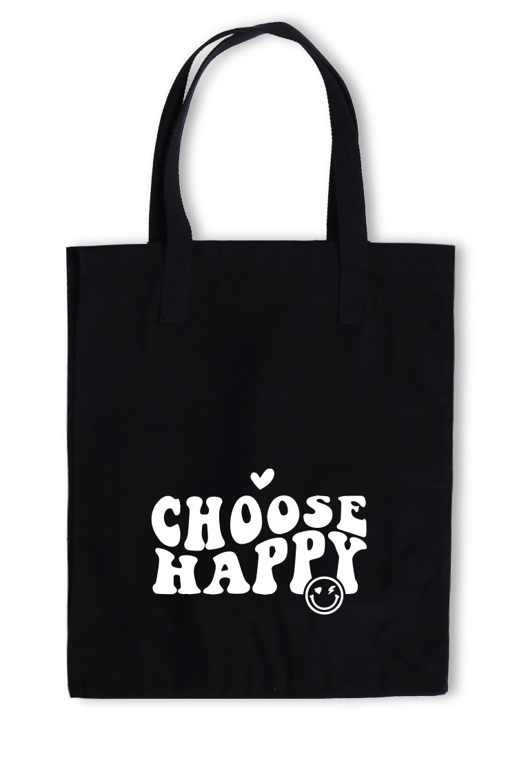 AMC91 totebag aesthetic kanvas pria wanita hitam black "choose happy"