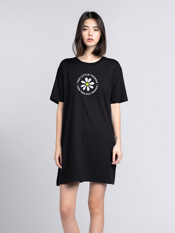 LTF10 dress t shirt kaos panjang wanita "daisy little things" hitam