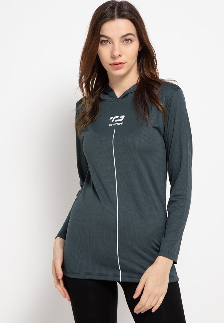 Td Active LS077 Sport LS Long Sleeve Hoodie Wanita Abu Tua