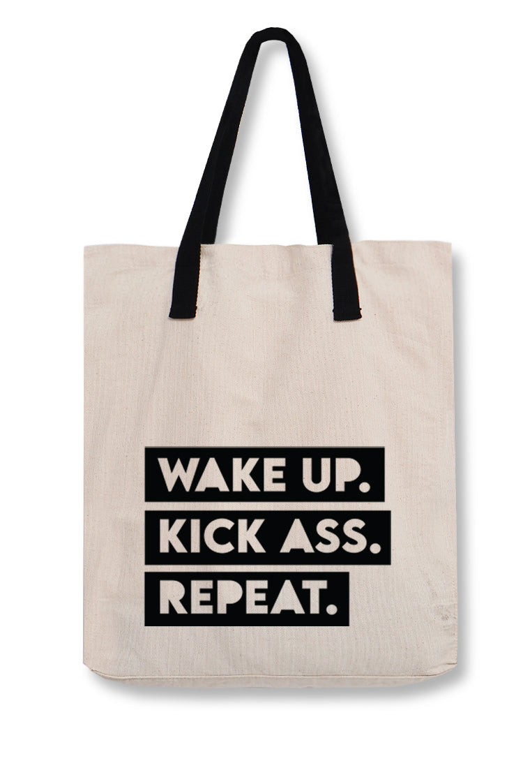 AMC93 totebag aesthetic pria wanita kanvas krem putih "wake up kick ass"