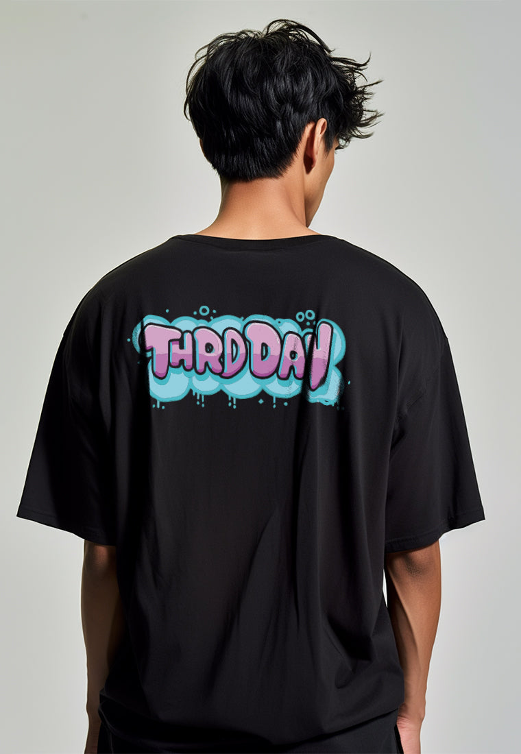 MTQ26 kaos oversize gambar belakang aesthetic bahan tebal scuba "third day bubble graffiti ungu" hitam