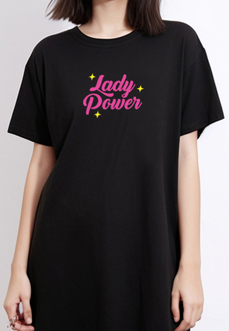 LTE95 long dress kaos korean style casual "lady power" hitam