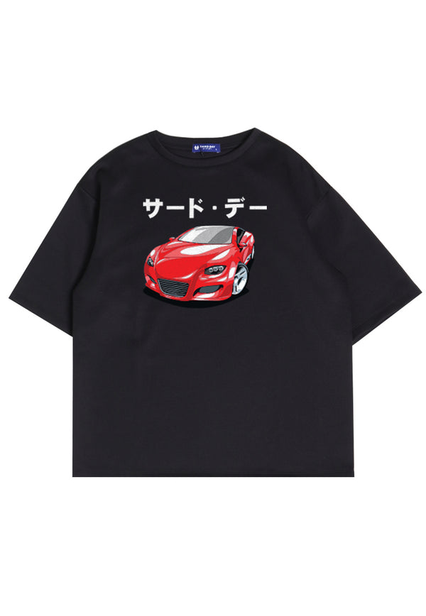 MTQ25 kaos oversize aesthetic mobil distro pria bahan tebal scuba "red viper katakana" hitam