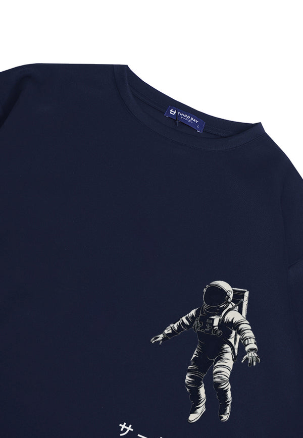 MTP81 kaos oversize astronot astronaut bahan tebal scuba pria "katakana astronaut" navy