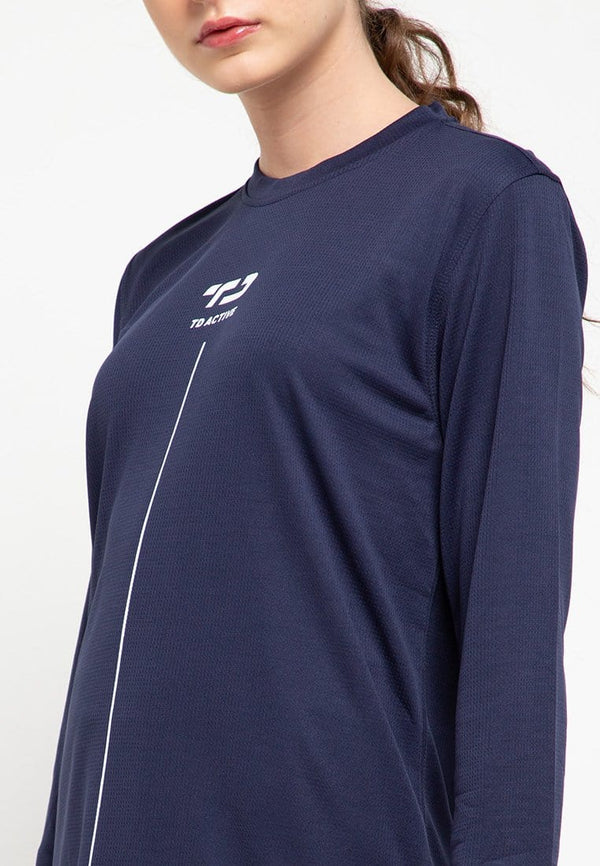 Td Active LS012 l-s Raglan Navy Kaos Olahraga Wanita