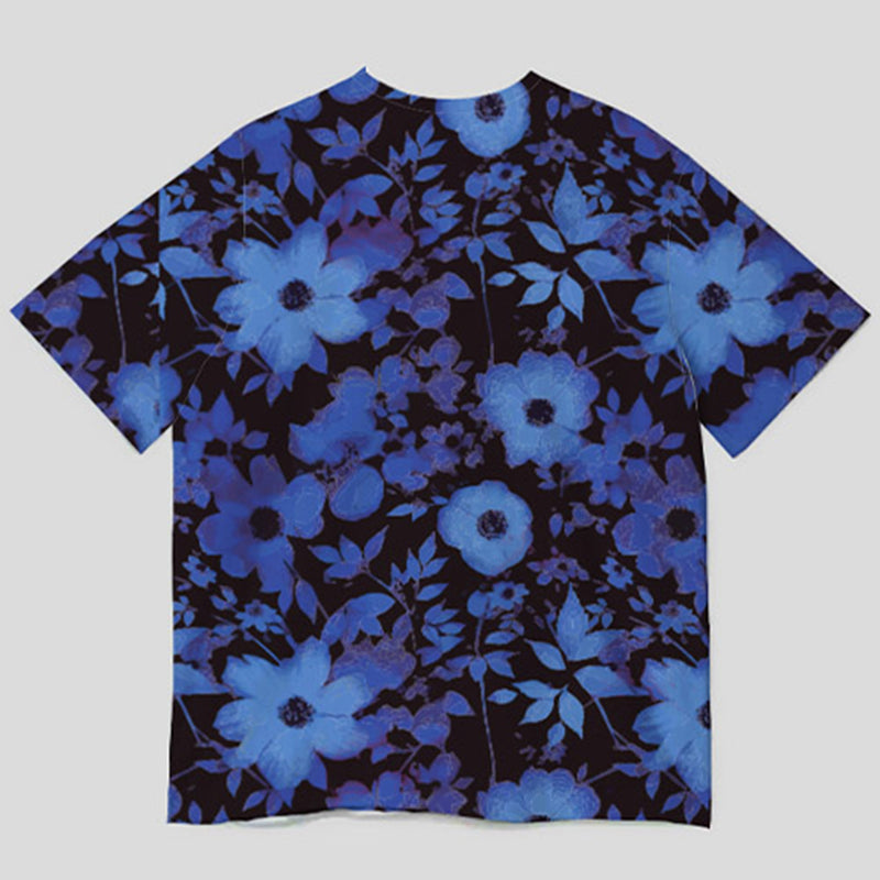 NX025 kaos oversize full print bahan light scuba pria distro jepang "floral blue"