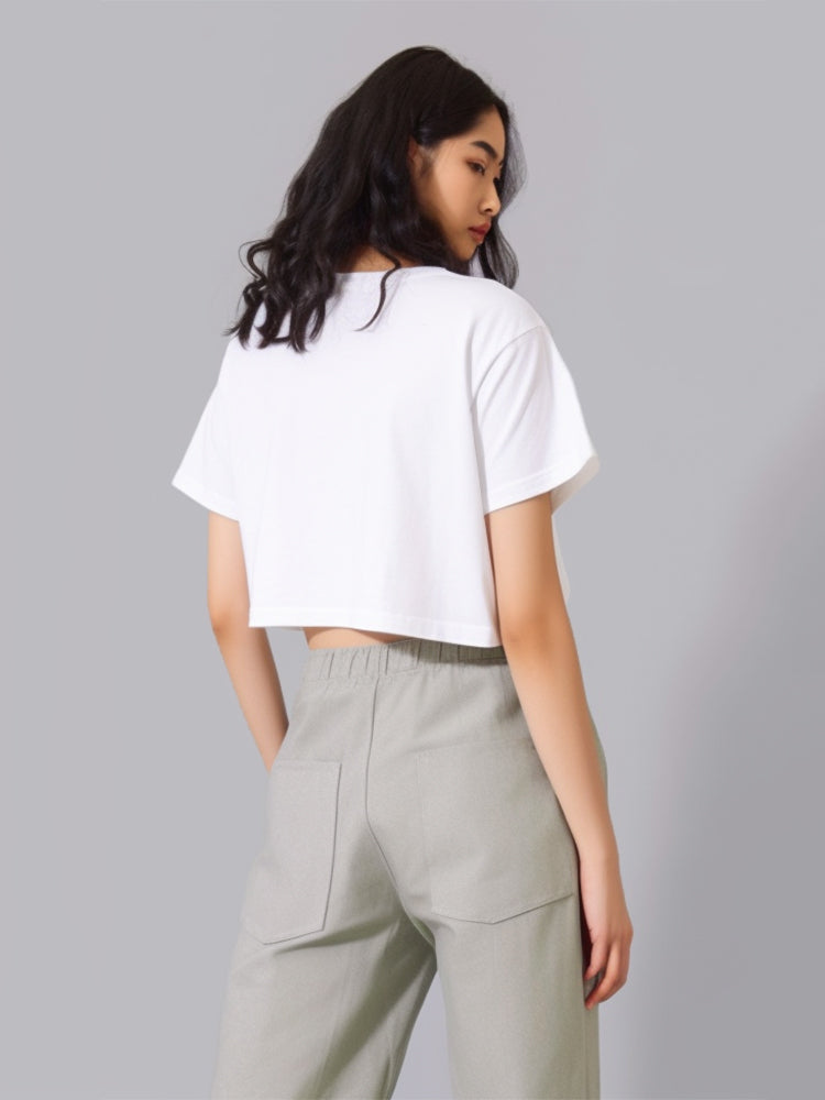 LTF17 kaos oversize crop top wanita OLC "tamago sushi" putih