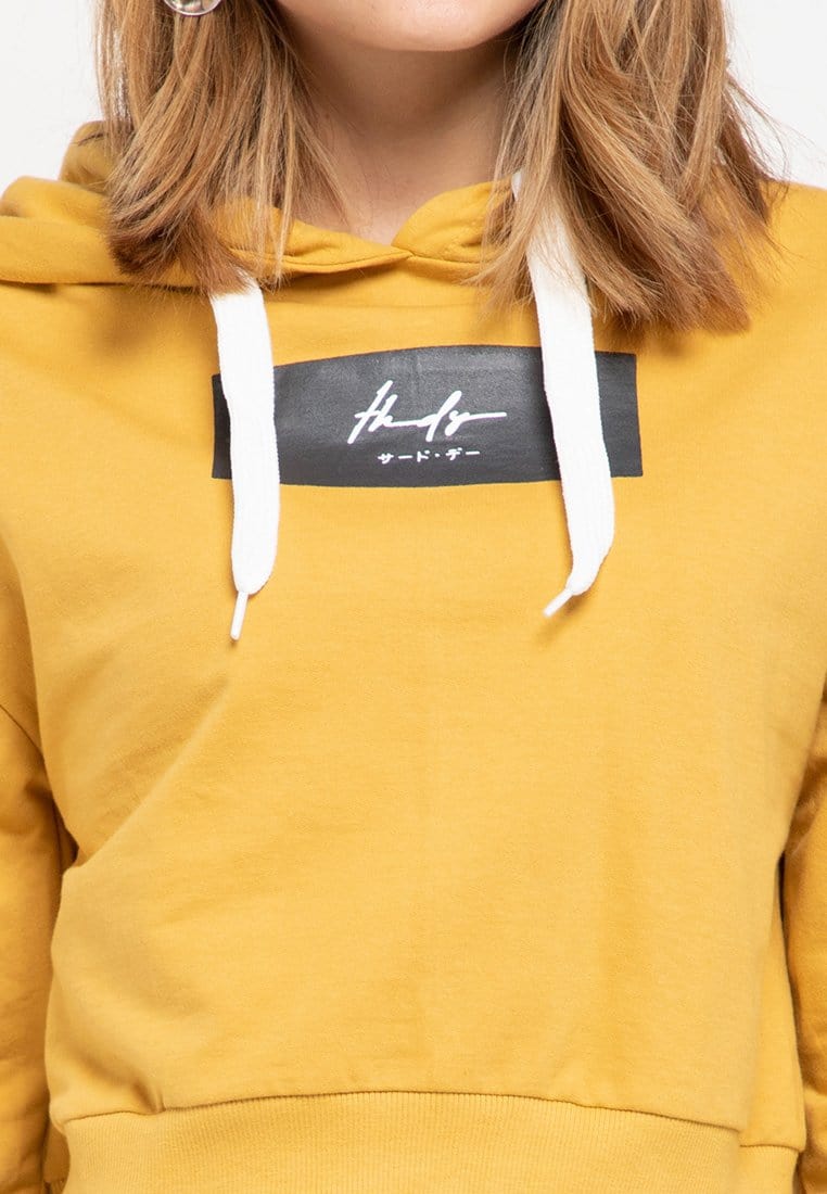 LMP011 pbch crop hoodie thdy sign rectangle mustard