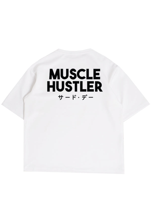 MTQ12 kaos oversize gym distro pria bahan tebal scuba "muscle hustler" putih