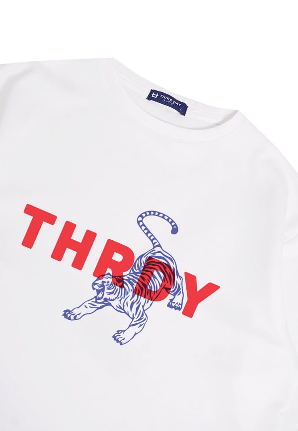 MTP93 kaos oversize baju gambar harimau tiger bahan tebal scuba "thrdy tiger merah biru" putih