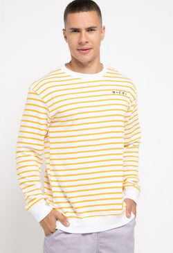 Third Day MO190 sweater casual pria dakir katakana stripe putih kuning